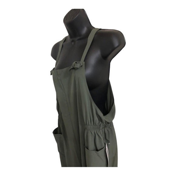 Vanilla‎ star olive green lightweight knotted smock jumpsuit overalls size large - Picture 8 of 16